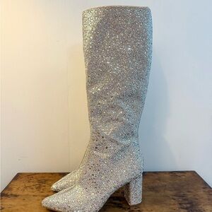Betsey Johnson Sparkling Silver Heeled Boots